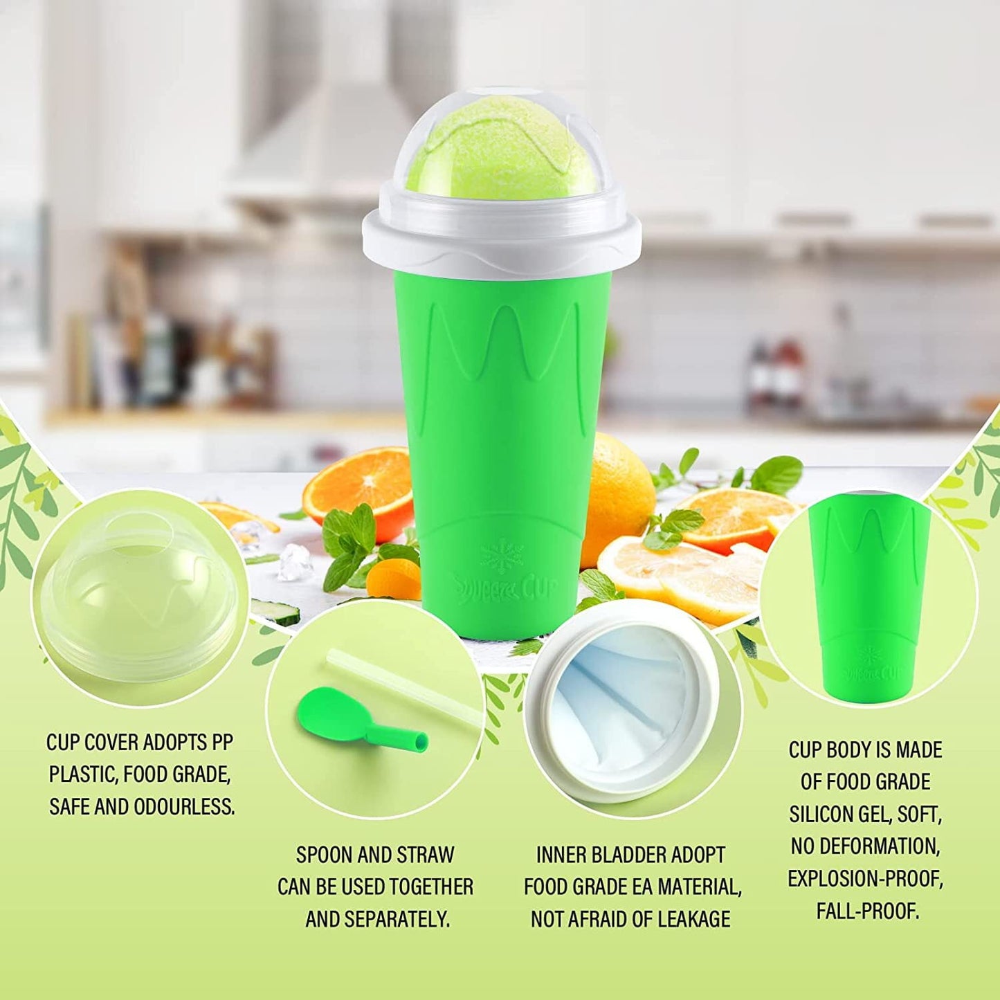 Slushy Maker Cup - TIK TOK Quick Frozen Magic Squeeze Cup, Double Layers Slushie Cup, DIY Homemade Squeeze Icy Cup, Fasting Cooling Make and Serve Slushy Cup for Milk Shake, Smoothies, Slushies