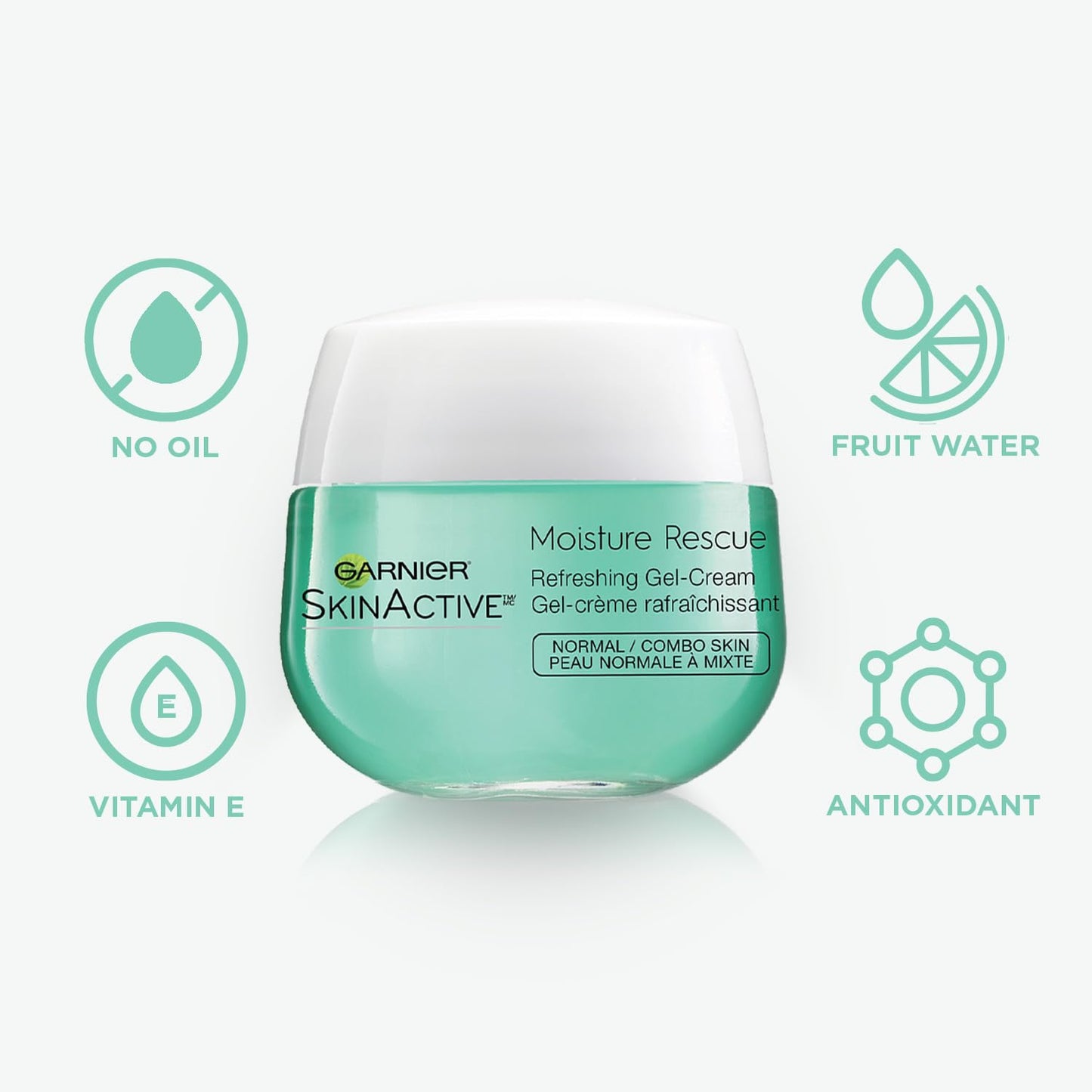 Moisture Rescue Refreshing Gel-Cream for Normal/Combo Skin, Oil-Free, 1.7 Oz (50G), 2 Count (Packaging May Vary)