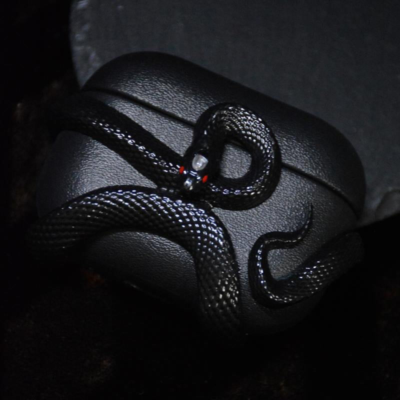 Black Dragon/Snake Earphone Case for Airpods Pro2/ Pro & Airpods 4 Case Cover, Gemstone Light-Up Head, Detail Sculpting, Anti-Drop Full Protection Case with Band, Gift for Boyfriend and Anime Lover