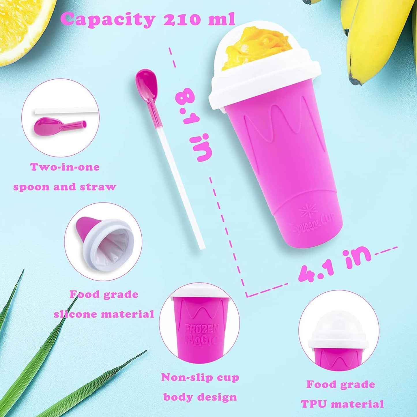 Slushy Maker Cup - TIK TOK Quick Frozen Magic Squeeze Cup, Double Layers Slushie Cup, DIY Homemade Squeeze Icy Cup, Fasting Cooling Make and Serve Slushy Cup for Milk Shake, Smoothies, Slushies