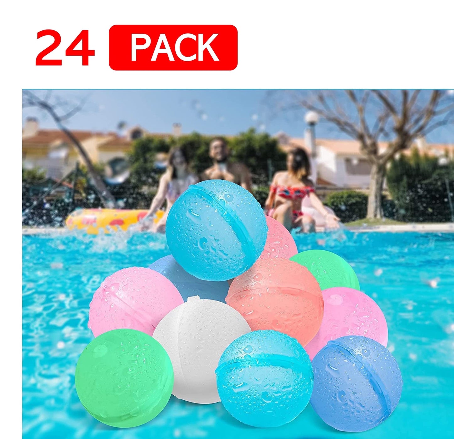 LATA 24 Reusable and Quick Fill Water Balloons, Silicone Refillable and Self-Sealing, Upgraded Version