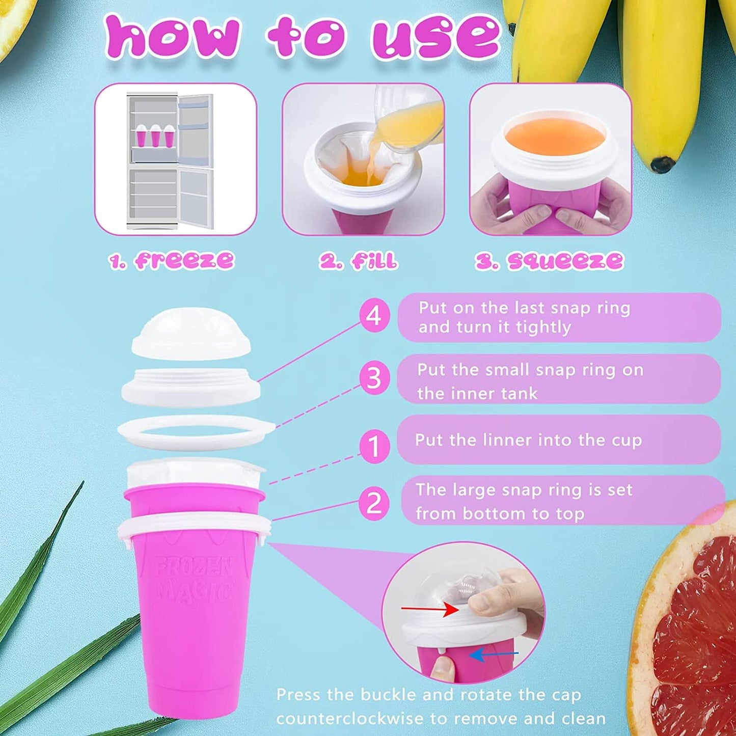 Slushy Maker Cup - TIK TOK Quick Frozen Magic Squeeze Cup, Double Layers Slushie Cup, DIY Homemade Squeeze Icy Cup, Fasting Cooling Make and Serve Slushy Cup for Milk Shake, Smoothies, Slushies