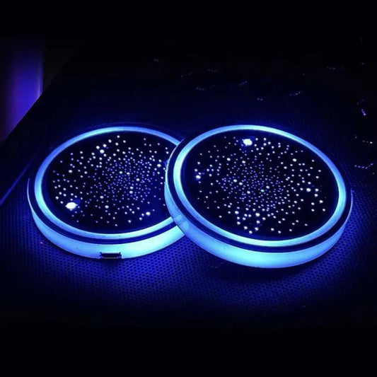2 Pack LED Cup Holder Lights for Car, Rechargeable 7 Color-Changing Light up Cup Holder Insert Coasters, Car Accessories