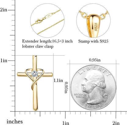 925 Sterling Silver Cross Necklace for Women Men 5A CZ Birthstone Necklaces 14K Gold Plated or Rose Gold Necklace for Easter or Mother'S Day