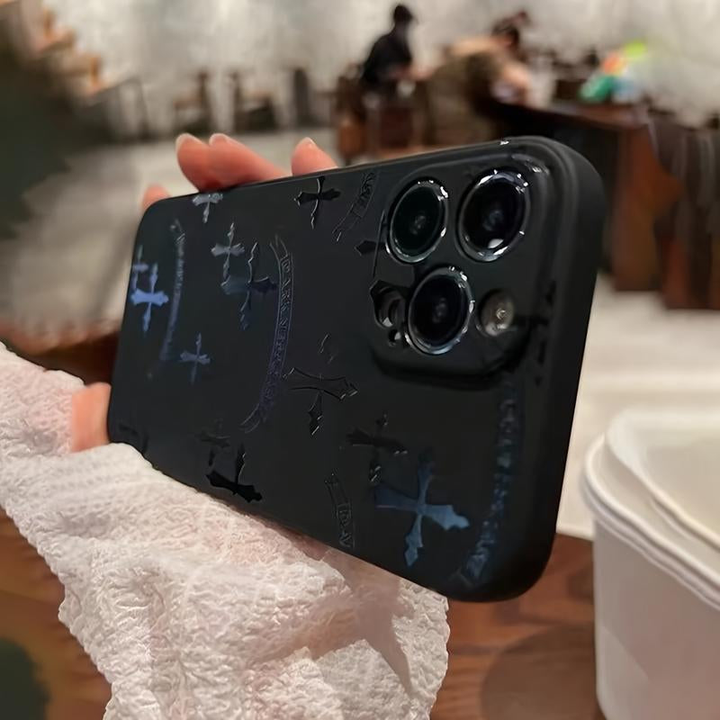 A Brand New Black Silicone Phone Case Designed with Straight Edges and a Cross Design, Suitable for Various Apple Phone Models, Including 11, 12, 13, Pro Max, 14 15, 16 PRO MAX plus Pattern
