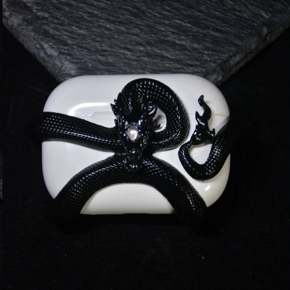 Black Dragon/Snake Earphone Case for Airpods Pro2/ Pro & Airpods 4 Case Cover, Gemstone Light-Up Head, Detail Sculpting, Anti-Drop Full Protection Case with Band, Gift for Boyfriend and Anime Lover