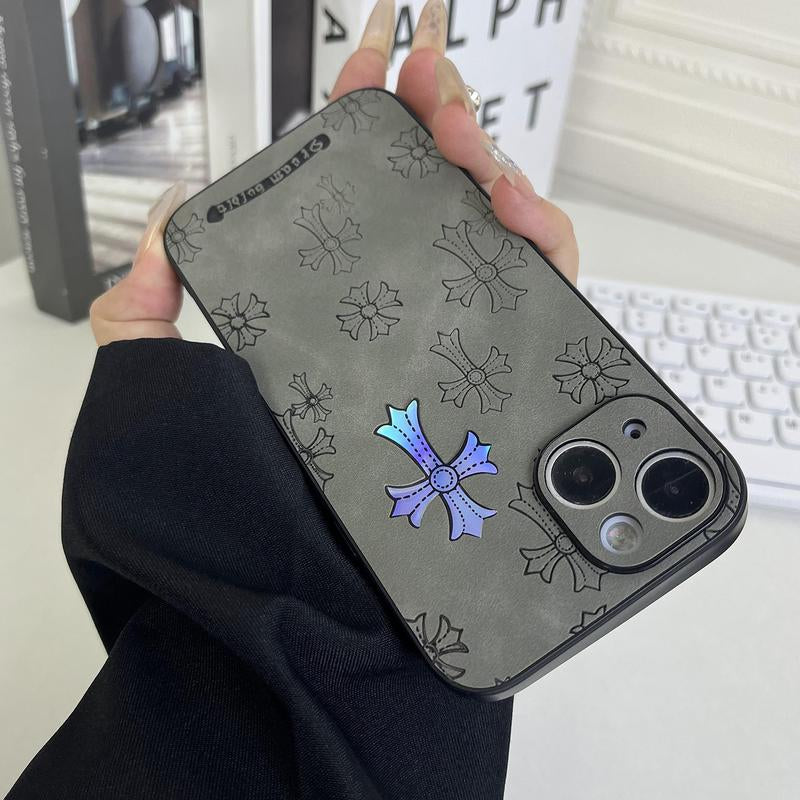 Cross Logo Leather Phone Case Compatible with Iphone 16/15/14/13 Pro Max, Iphone 15/14Plus Luxury Pure Plain Leather Ultra-Thin Business Phone Case 2024 6.1 Inches (Black)
