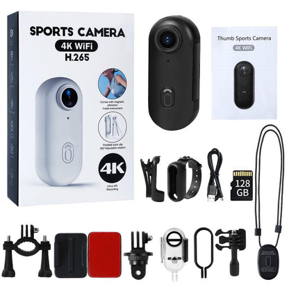 NUISK 128GB 4K Thumb Action Camera, Thumb POV Portable Body Cam, Tiny Size, Hands Free, Mount Anywhere Magnetic Sport DV, Bike Cycling, Pet, Vlogging