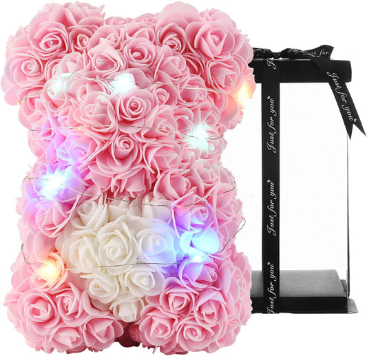 Mother Day Mom Gifts, Pink Rose Bear Gifts for Women, Handmade Rose Teddy Bear, Mom Birthday Gifts from Daughter Son Kids, Flower Bear for Mom, Women, Wife