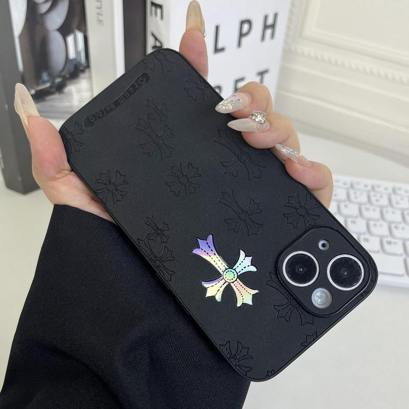 Cross Logo Leather Phone Case Compatible with Iphone 16/15/14/13 Pro Max, Iphone 15/14Plus Luxury Pure Plain Leather Ultra-Thin Business Phone Case 2024 6.1 Inches (Black)