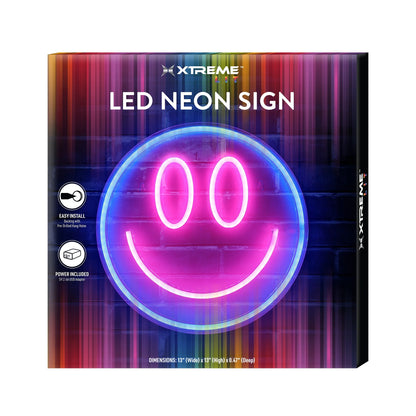 Lit 13" X 13" Smiley Face LED Neon Sign, Plastic Hanging Wall Art