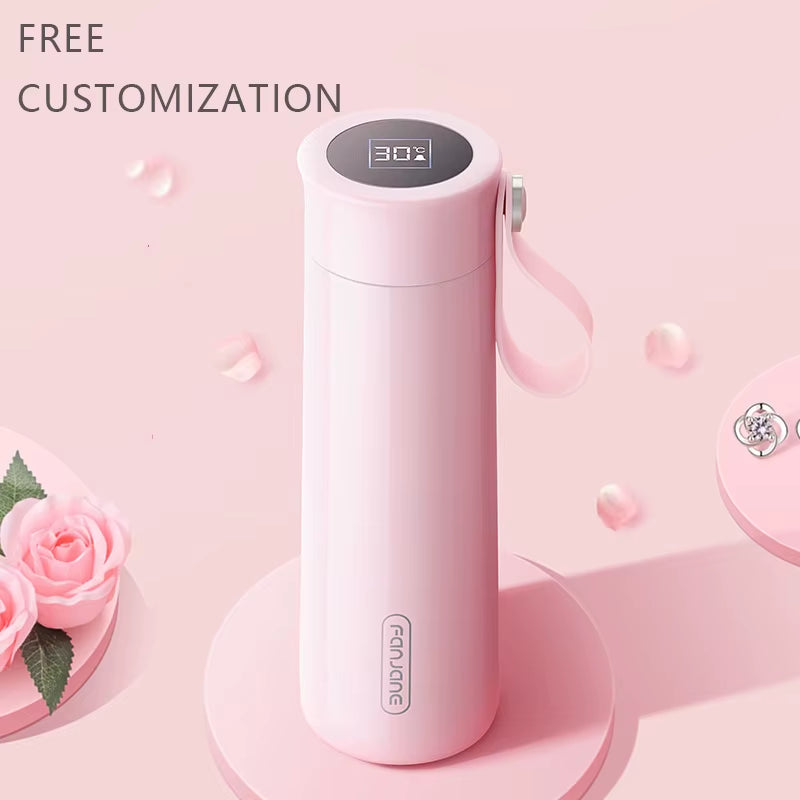 Ladies Portable Smart Temperature Display Thermos Cup Alarm Clock Reminder Drinking Gift Water Bottle Customization 400Ml