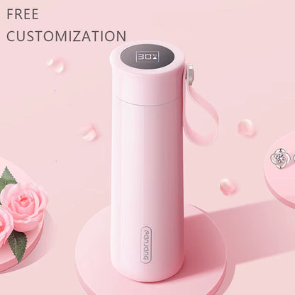 Ladies Portable Smart Temperature Display Thermos Cup Alarm Clock Reminder Drinking Gift Water Bottle Customization 400Ml