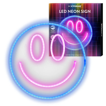 Lit 13" X 13" Smiley Face LED Neon Sign, Plastic Hanging Wall Art