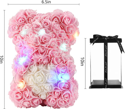 Mother Day Mom Gifts, Pink Rose Bear Gifts for Women, Handmade Rose Teddy Bear, Mom Birthday Gifts from Daughter Son Kids, Flower Bear for Mom, Women, Wife