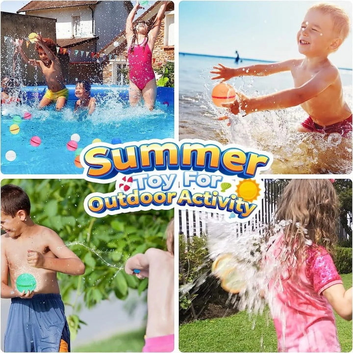LATA 24 Reusable and Quick Fill Water Balloons, Silicone Refillable and Self-Sealing, Upgraded Version