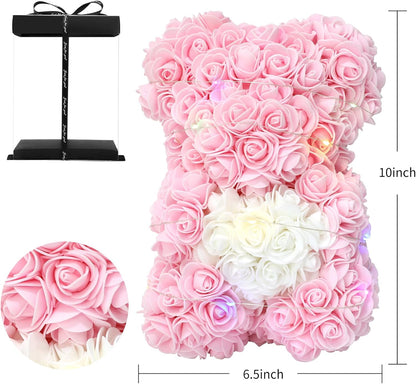 Mother Day Mom Gifts, Pink Rose Bear Gifts for Women, Handmade Rose Teddy Bear, Mom Birthday Gifts from Daughter Son Kids, Flower Bear for Mom, Women, Wife