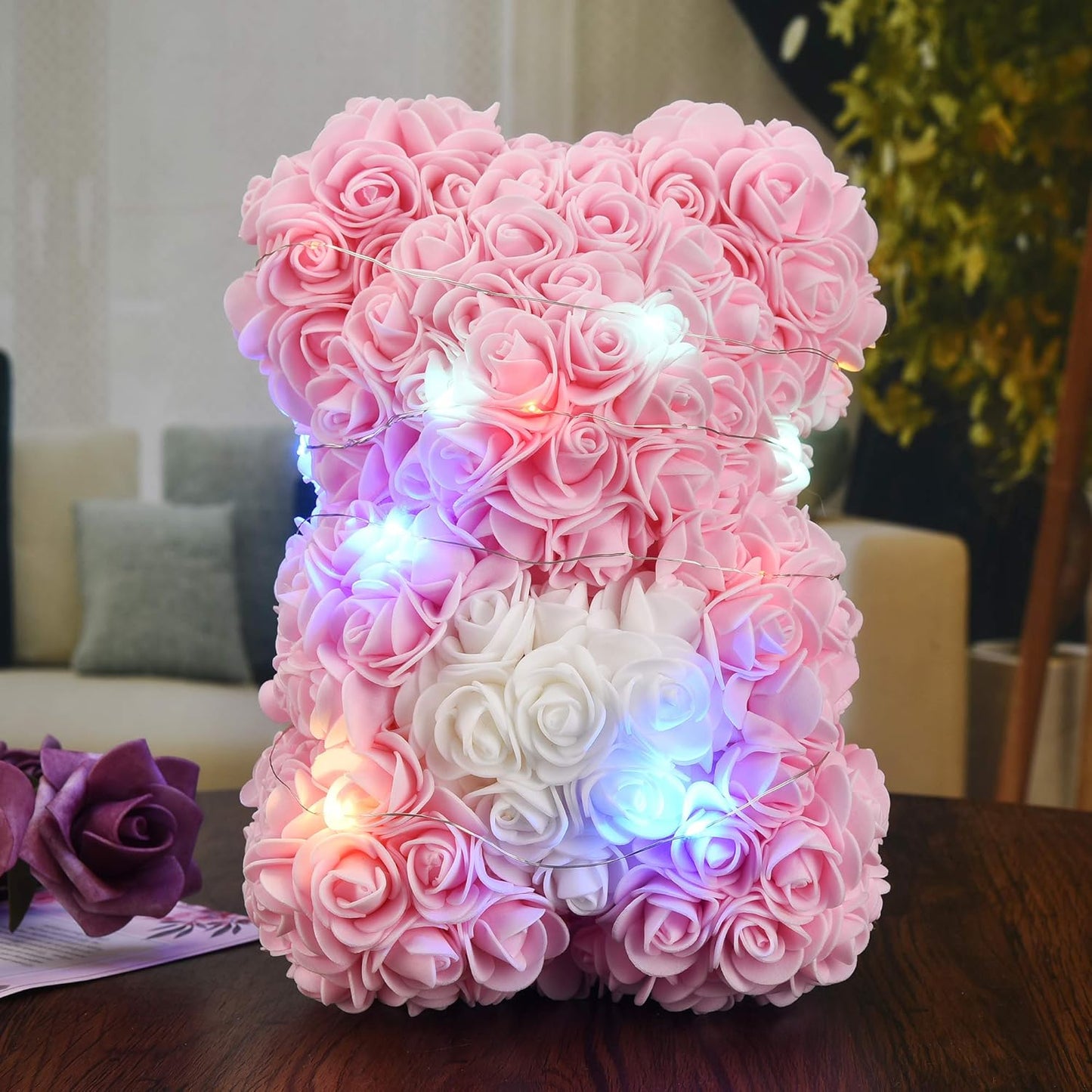 Mother Day Mom Gifts, Pink Rose Bear Gifts for Women, Handmade Rose Teddy Bear, Mom Birthday Gifts from Daughter Son Kids, Flower Bear for Mom, Women, Wife