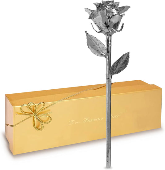 Real Rose Dipped in Platinum, Handcrafted Preserved Rose in Luxury Gold Gift Box, Romantic Gift for Her, Elegant Keepsake for Anniversary, Birthday, or Any Special Occasion