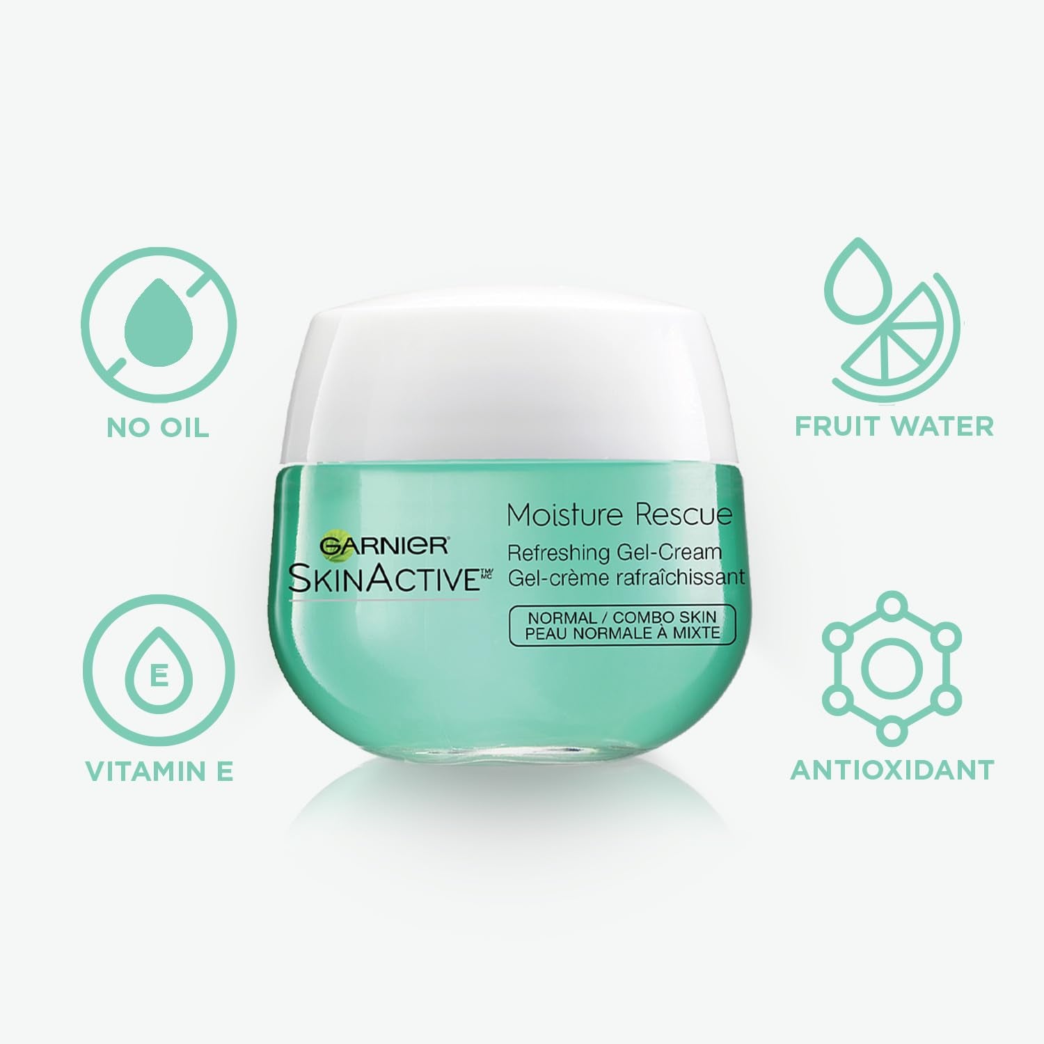 Moisture Rescue Refreshing Gel-Cream for Normal/Combo Skin, Oil-Free, 1.7 Oz (50G), 2 Count (Packaging May Vary)