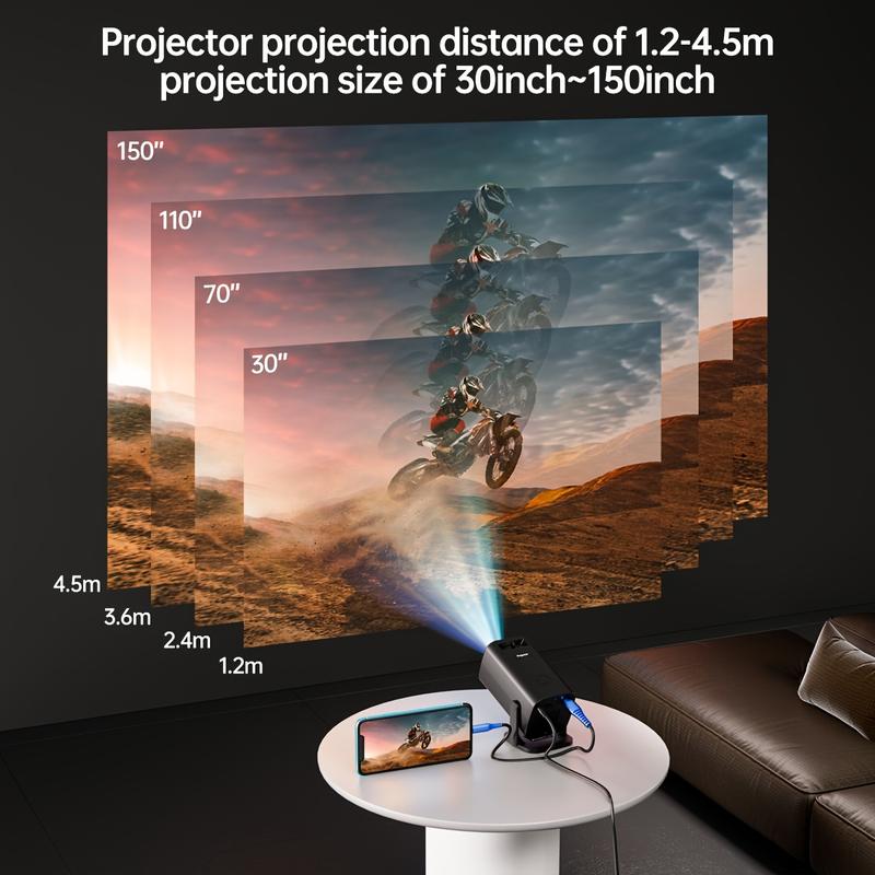 Ultra-Portable Mini Projector, Supports 4K, 1080P and 720P, Portable Viewing, 180 ° Rotation, Suitable for Mobile Phones/Tvs/Laptops, Home Theaters, a Must-Have Birthday Gift for Parties