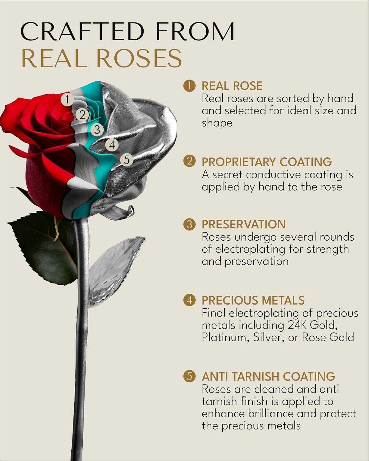 Real Rose Dipped in Platinum, Handcrafted Preserved Rose in Luxury Gold Gift Box, Romantic Gift for Her, Elegant Keepsake for Anniversary, Birthday, or Any Special Occasion
