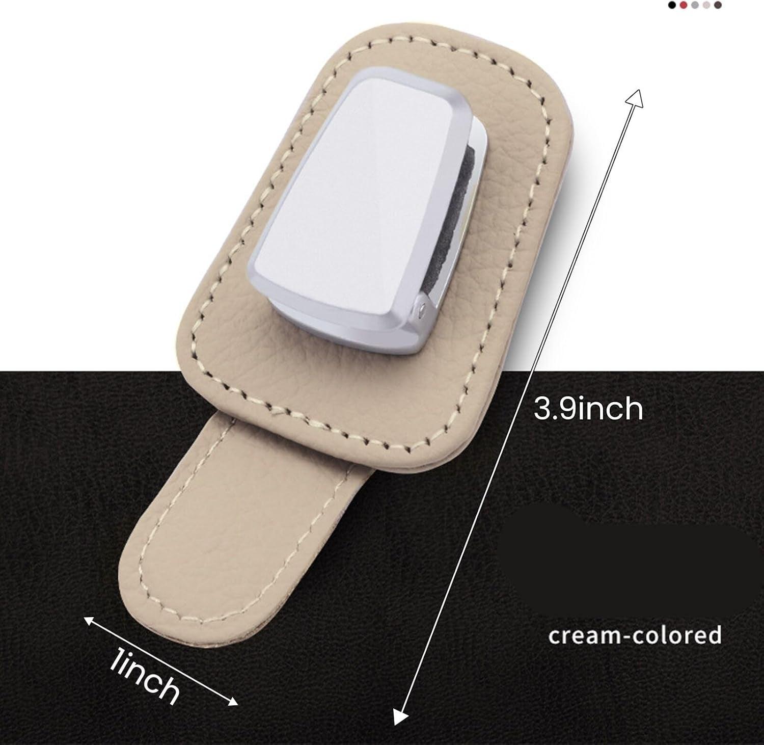2 Pack Sunglass Holder for Car, Universal Car Visor Leather Sunglasses Holder Clip Eyeglasses Hanger and Ticket Card Clip for Car Visor Accessories (Beige)