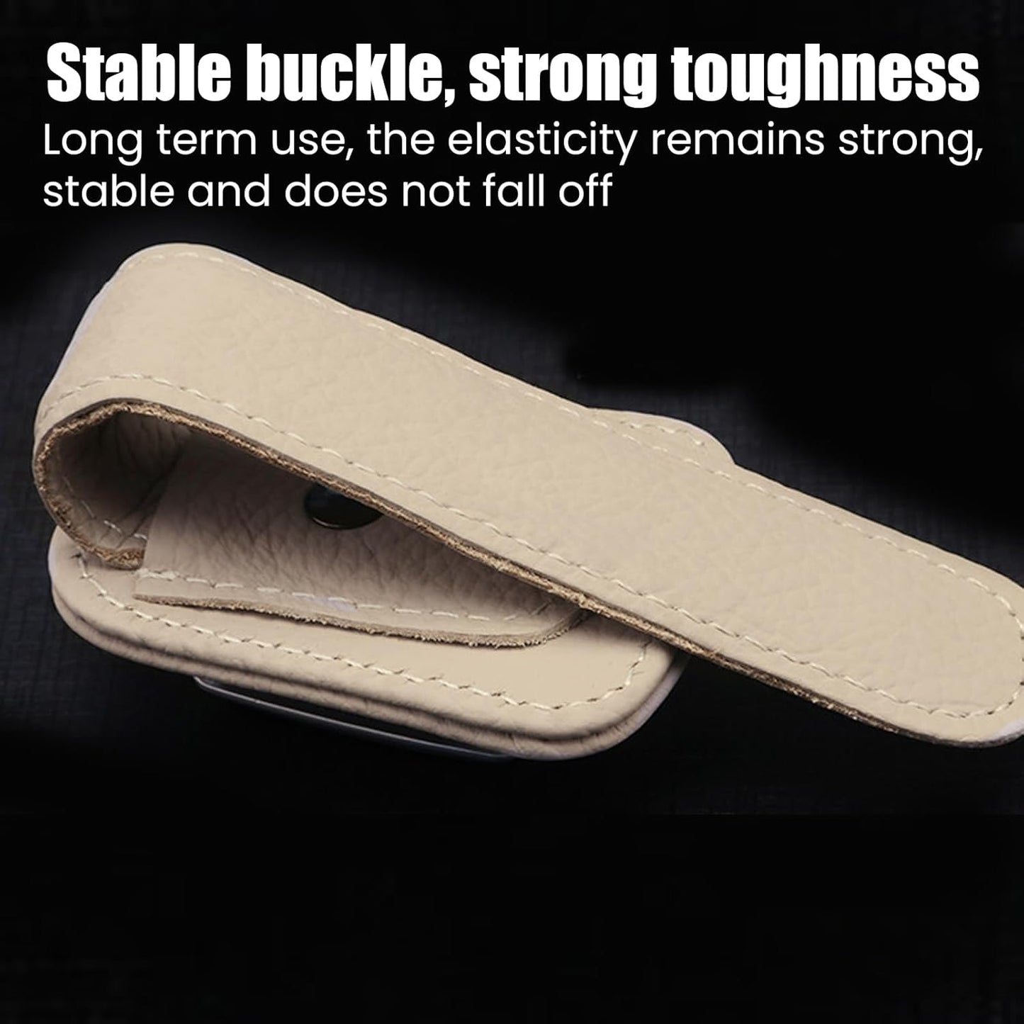 2 Pack Sunglass Holder for Car, Universal Car Visor Leather Sunglasses Holder Clip Eyeglasses Hanger and Ticket Card Clip for Car Visor Accessories (Beige)