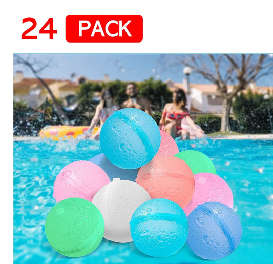 LATA 24 Reusable and Quick Fill Water Balloons, Silicone Refillable and Self-Sealing, Upgraded Version