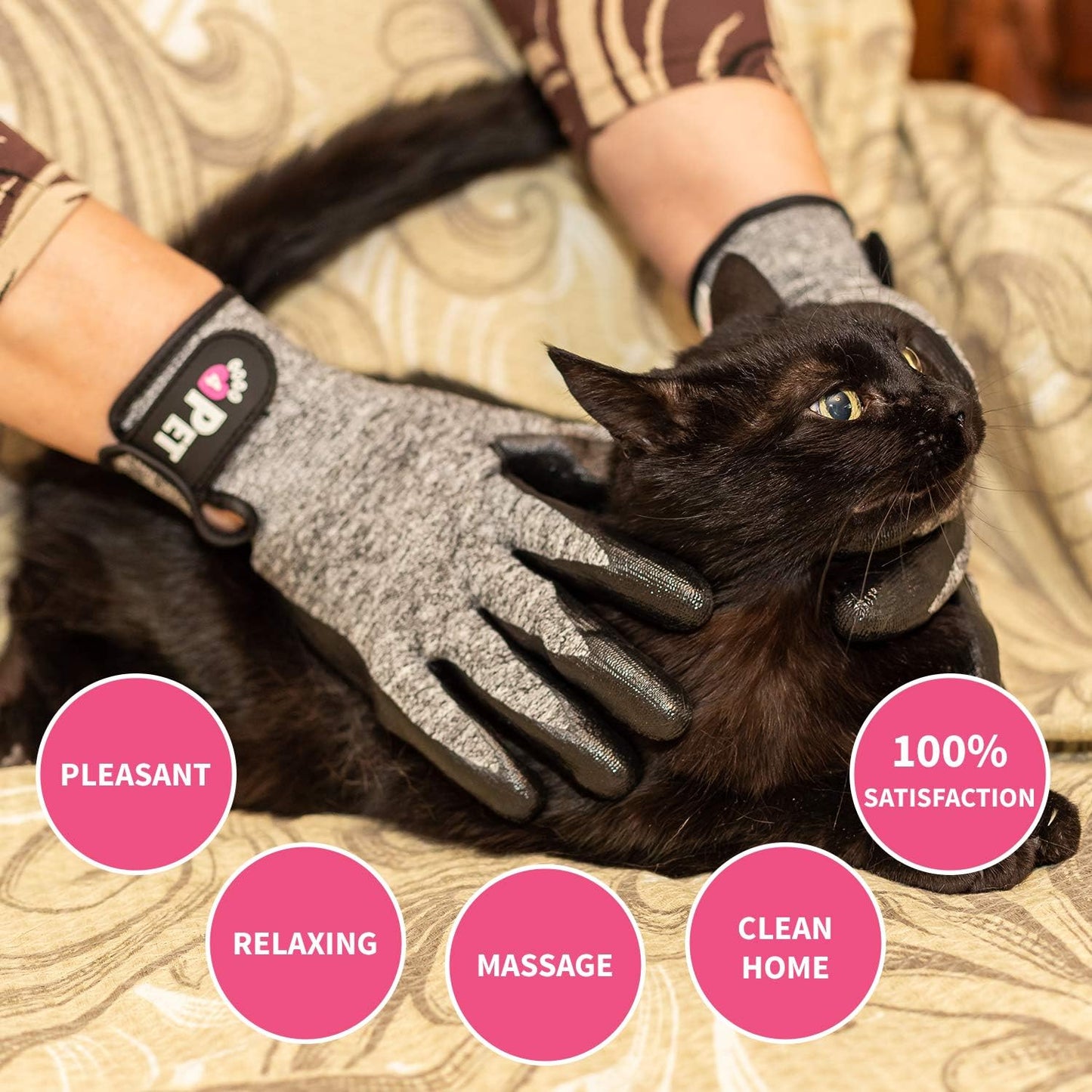 Grooming Gloves Hair Removal for Long, Short, Curly Fur - Dog Brush Gloves - Pet Hair Remover Mitt - Gentle Deshedding Brush for Short&Long Haired – Dog Grooming Glove- Cat Hair Remover (L)
