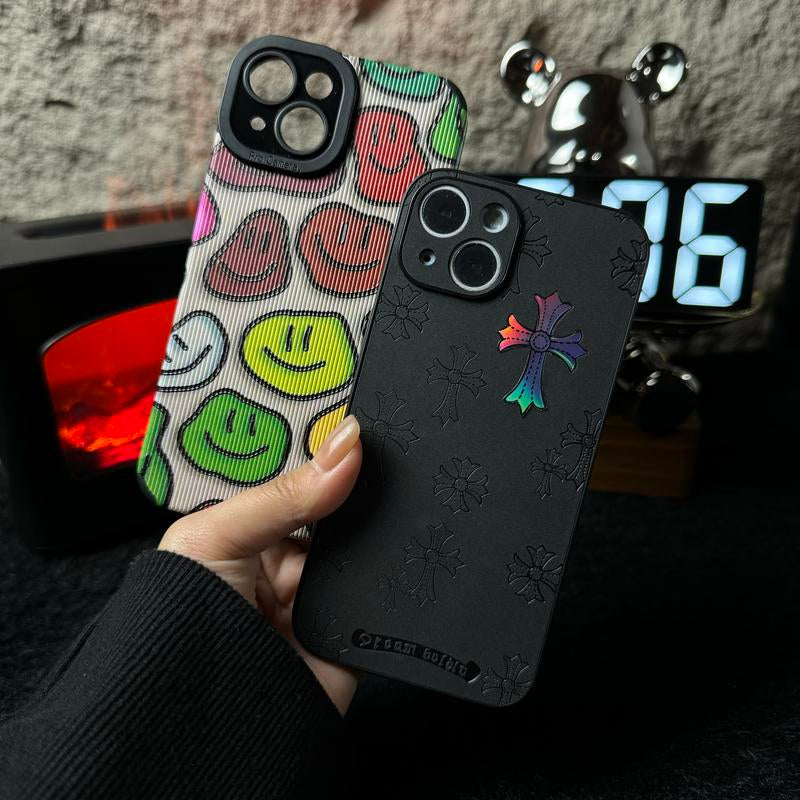 Cross Logo Leather Phone Case Compatible with Iphone 16/15/14/13 Pro Max, Iphone 15/14Plus Luxury Pure Plain Leather Ultra-Thin Business Phone Case 2024 6.1 Inches (Black)