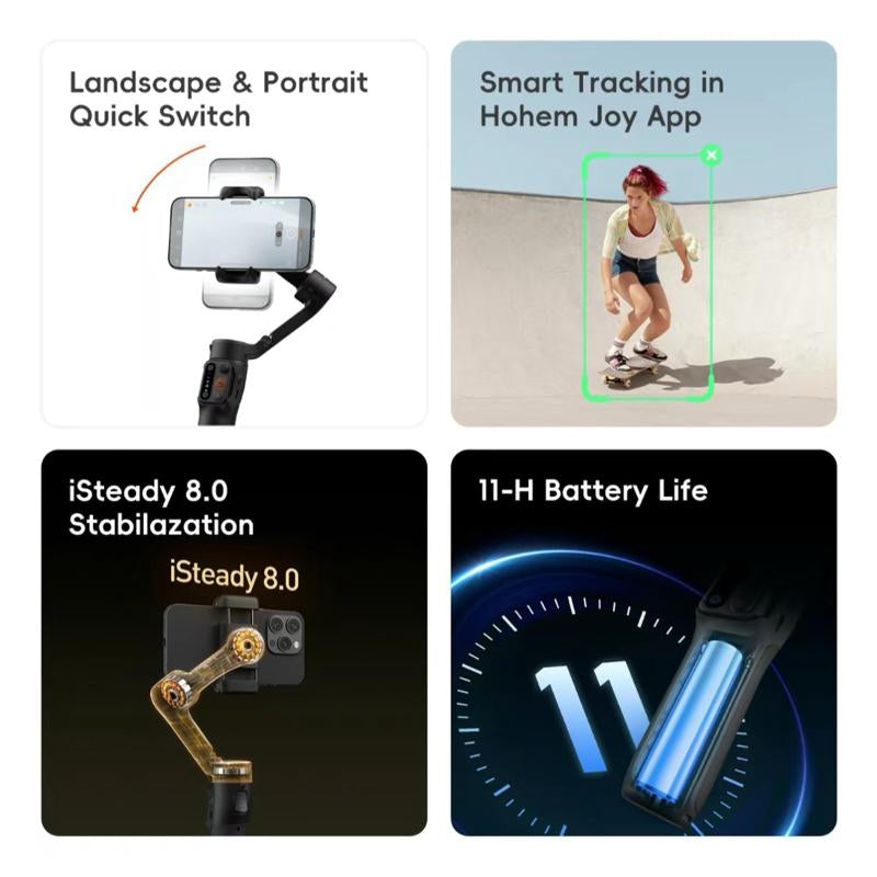 Hohem Isteady X3 SE Gimbal Stabilizer a Foldable 3-Axis Smartphone Gimbal Designed for Iphone and Android Devices.