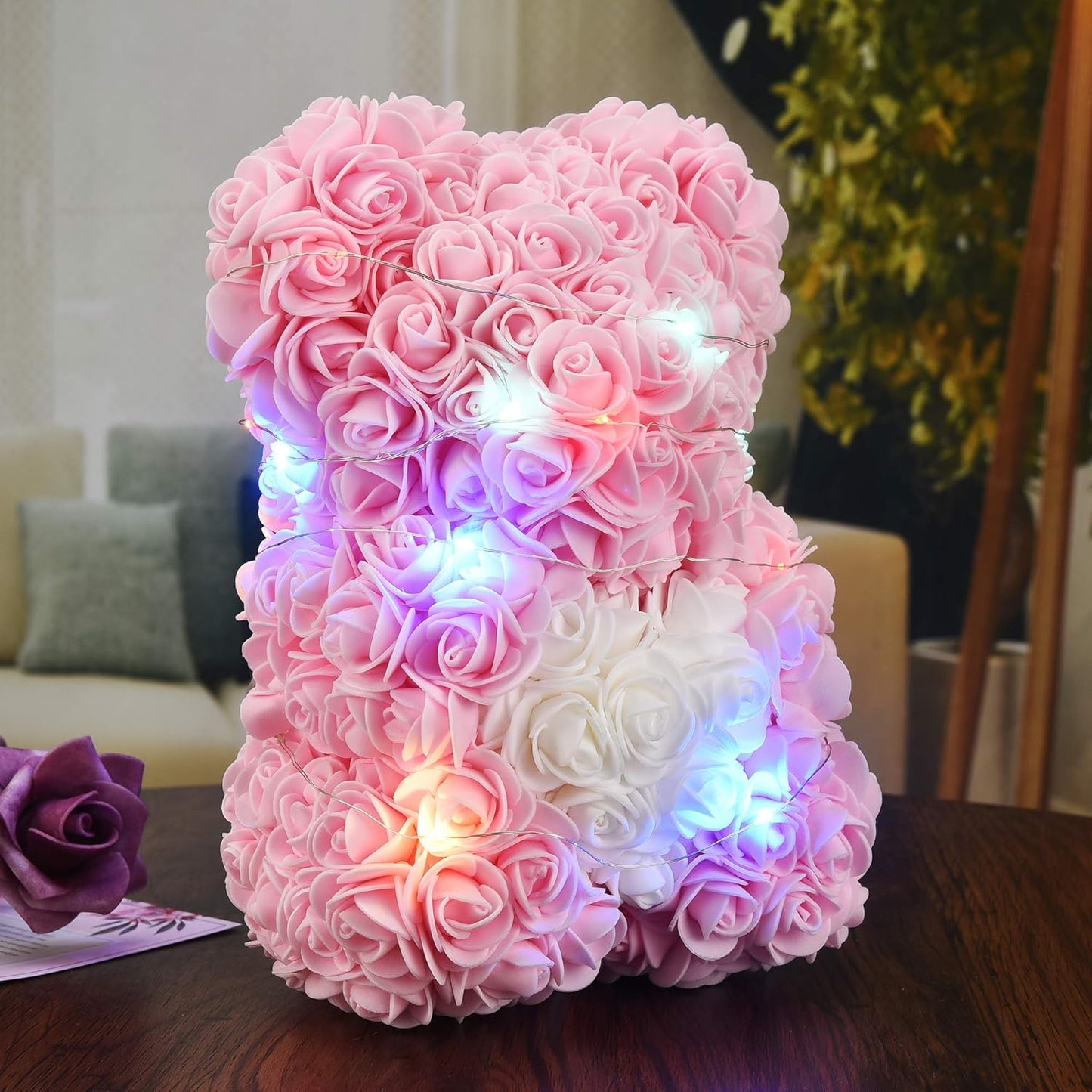 Mother Day Mom Gifts, Pink Rose Bear Gifts for Women, Handmade Rose Teddy Bear, Mom Birthday Gifts from Daughter Son Kids, Flower Bear for Mom, Women, Wife