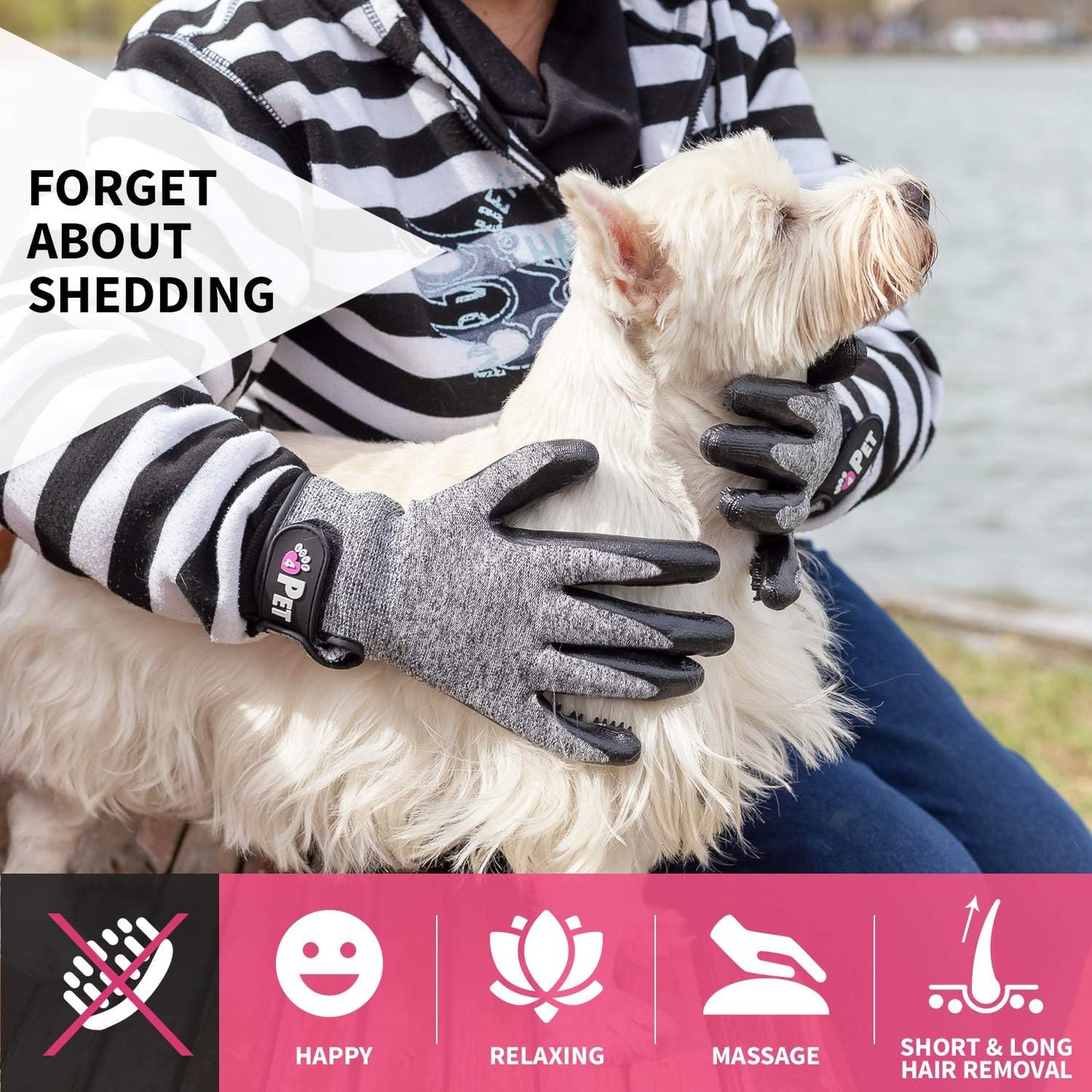 Grooming Gloves Hair Removal for Long, Short, Curly Fur - Dog Brush Gloves - Pet Hair Remover Mitt - Gentle Deshedding Brush for Short&Long Haired – Dog Grooming Glove- Cat Hair Remover (L)