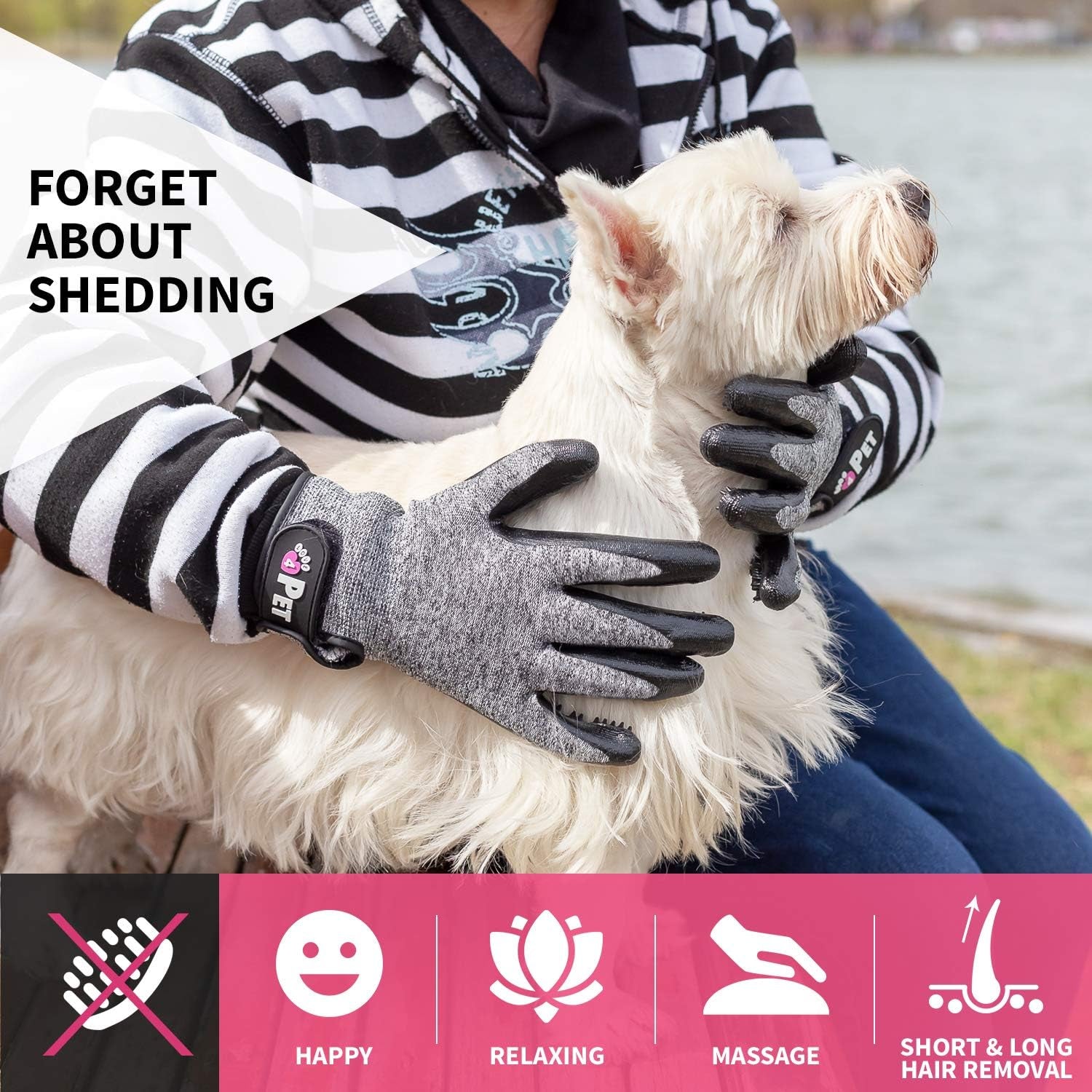 Grooming Gloves Hair Removal for Long, Short, Curly Fur - Dog Brush Gloves - Pet Hair Remover Mitt - Gentle Deshedding Brush for Short&Long Haired – Dog Grooming Glove- Cat Hair Remover (L)