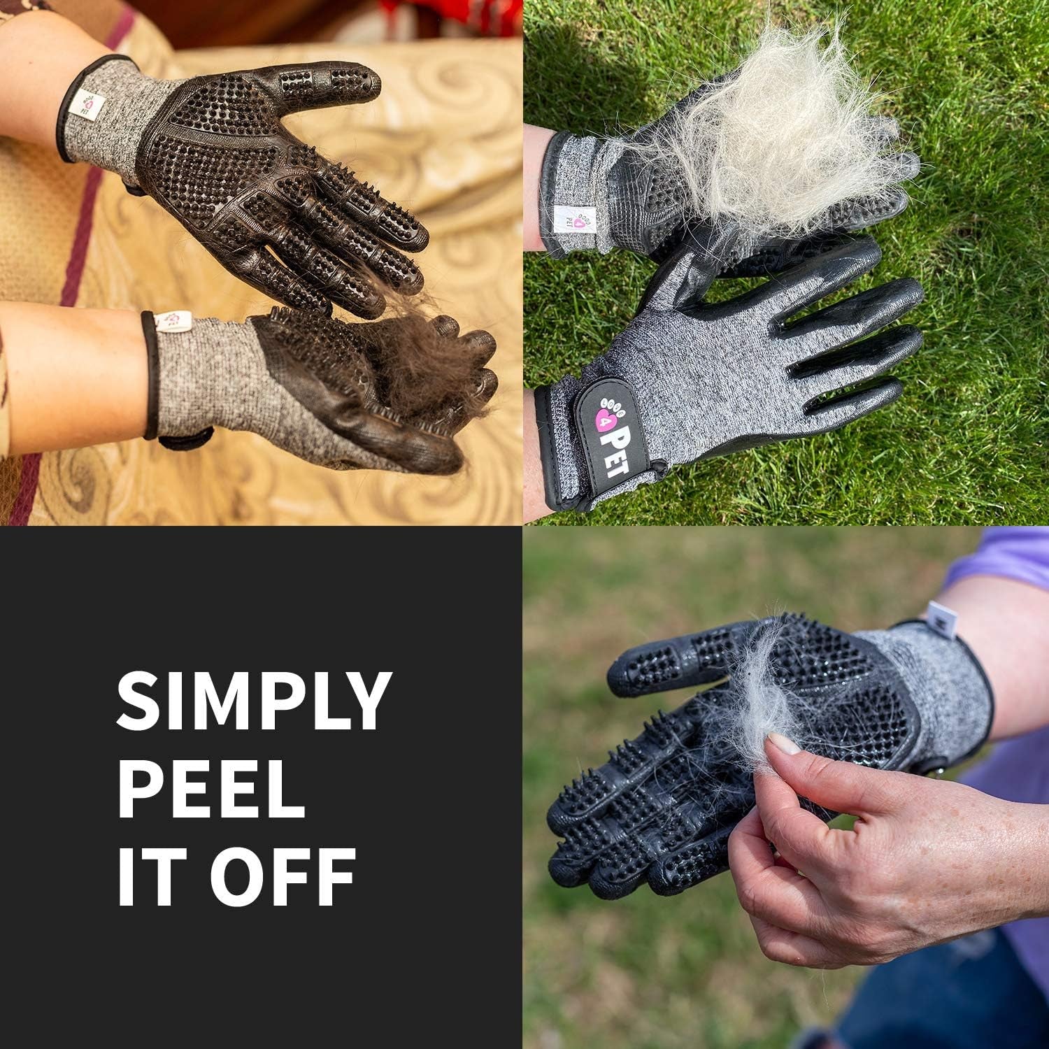 Grooming Gloves Hair Removal for Long, Short, Curly Fur - Dog Brush Gloves - Pet Hair Remover Mitt - Gentle Deshedding Brush for Short&Long Haired – Dog Grooming Glove- Cat Hair Remover (L)
