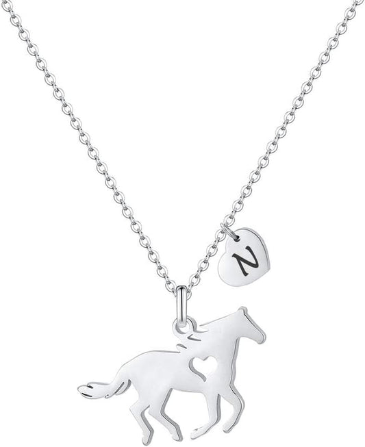 Horse Necklace for Girls - Dainty Pendant Heart 26 Initial Jewelry for Women, Kids, Horse Lovers