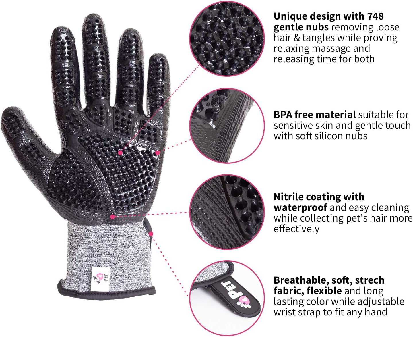 Grooming Gloves Hair Removal for Long, Short, Curly Fur - Dog Brush Gloves - Pet Hair Remover Mitt - Gentle Deshedding Brush for Short&Long Haired – Dog Grooming Glove- Cat Hair Remover (L)