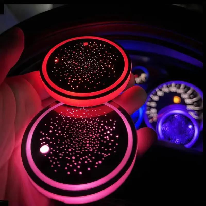 2 Pack LED Cup Holder Lights for Car, Rechargeable 7 Color-Changing Light up Cup Holder Insert Coasters, Car Accessories