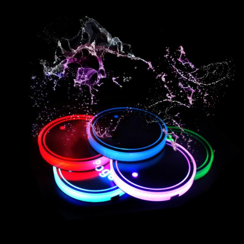 2 Pack LED Cup Holder Lights for Car, Rechargeable 7 Color-Changing Light up Cup Holder Insert Coasters, Car Accessories