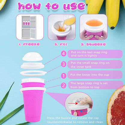 Slushy Maker Cup - TIK TOK Quick Frozen Magic Squeeze Cup, Double Layers Slushie Cup, DIY Homemade Squeeze Icy Cup, Fasting Cooling Make and Serve Slushy Cup for Milk Shake, Smoothies, Slushies