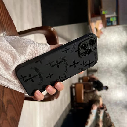 A Brand New Black Silicone Phone Case Designed with Straight Edges and a Cross Design, Suitable for Various Apple Phone Models, Including 11, 12, 13, Pro Max, 14 15, 16 PRO MAX plus Pattern